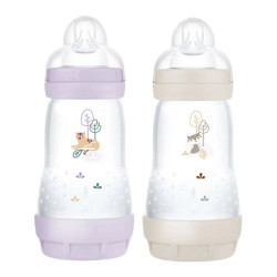 MAM Start Easy Biberon Lila & Sable anti-colique 2x260ml + Tétine plate