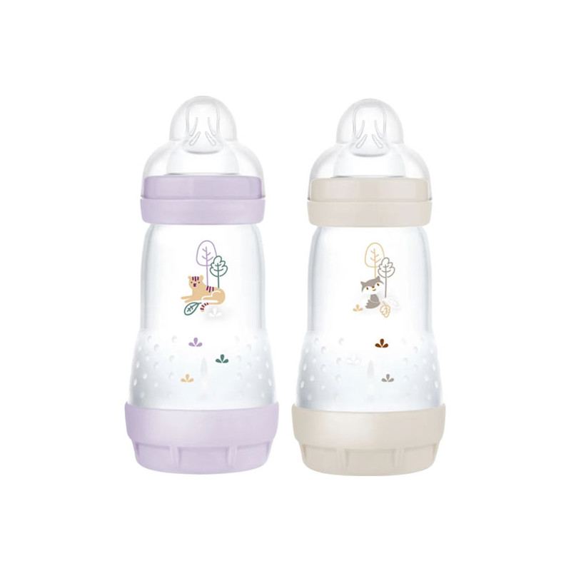 MAM Start Easy Biberon Lila & Sable anti-colique 2x260ml + Tétine plate MAM Start Easy Biberon Lila & Sable anti-colique 2x260ml + Tétine plate