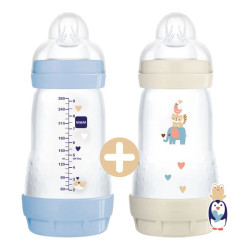 MAM Start Easy Biberon Océan & Sable anti-colique coton débit 2 - 2x260ml + Tétine plate