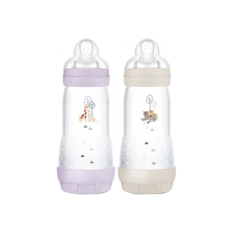 MAM Easy Start Biberons Lilas & Sable anti-colique débit 3 - 2x320ml + Tétine plate MAM Easy Start Biberons Lilas & Sable anti-colique débit 3 - 2x320ml + Tétine plate