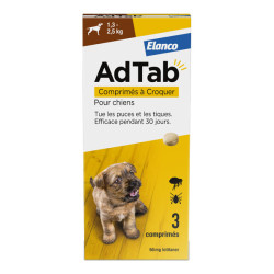 AdTab Antiparasitaire chien 1.3 à 2.5kg 3 Comprimés à croquer