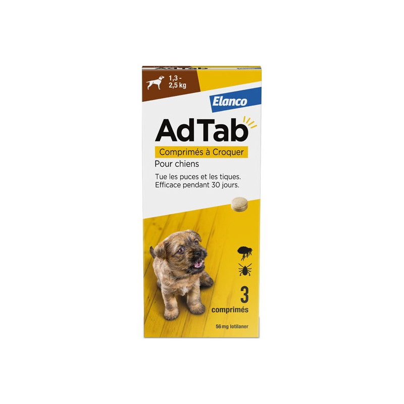 AdTab Antiparasitaire chien 1.3 à 2.5kg 3 Comprimés à croquer