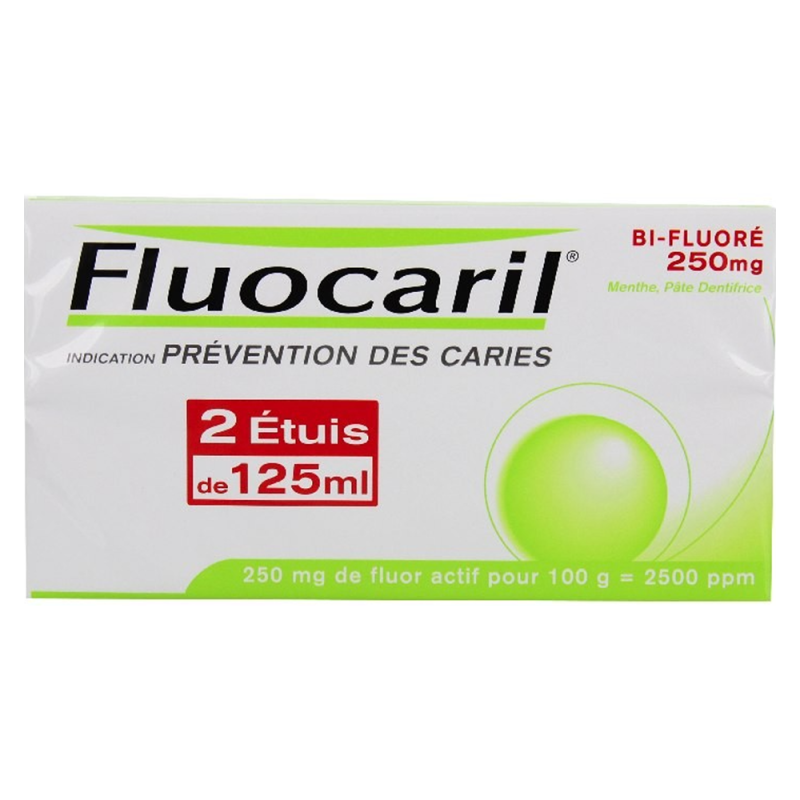 Fluocaril Bi-fluoré 250mg Pâte dentifrice menthe 2 tubes de 125ml