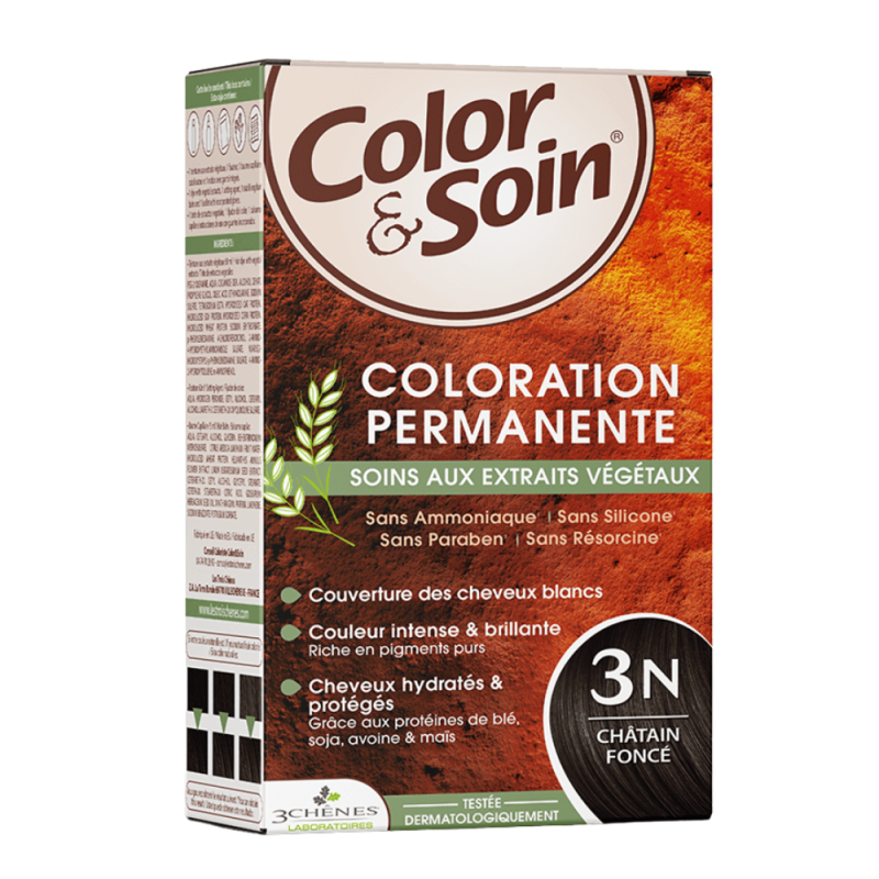 Les 3 chênes color & soin coloration marron châtain foncé 3N 135ml Les 3 chênes color & soin coloration marron châtain foncé 3N 135ml