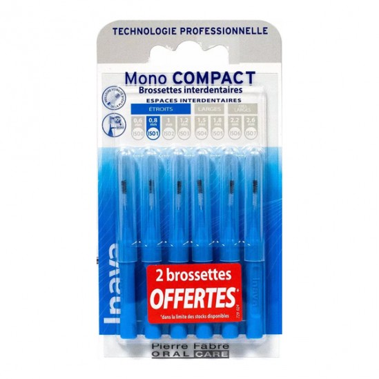 Inava mono compact bleu 6 brossettes interdentaires 0.8mm Inava mono compact bleu 6 brossettes interdentaires 0.8mm