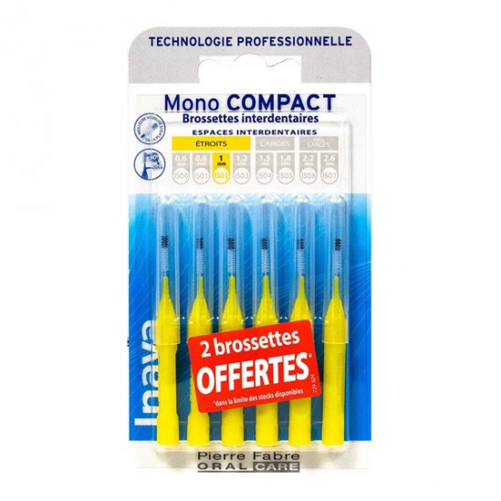 Inava mono compact jaune 6 brossettes interdentaires 1mm Inava mono compact jaune 6 brossettes interdentaires 1mm