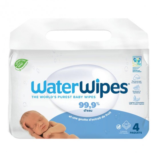 Waterwipes lingettes à l'eau bébés 4x60 pièces Waterwipes lingettes à l'eau bébés 4x60 pièces
