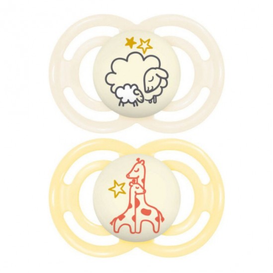 MAM Perfect Nuit 2 sucettes + 6 mois, mouton et girafe MAM Perfect Nuit 2 sucettes + 6 mois, mouton et girafe