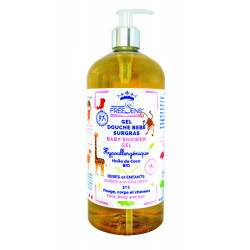 FREESENS Gel Douche Surgras Sans Savon Bébé Huile de Coco BIO  Flacon 1 Litre